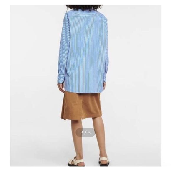 Plan C Plancy Ruffle Collar Striped Poplin Button Up Blouse Size 46 Tunic Y7 - Picture 2 of 9